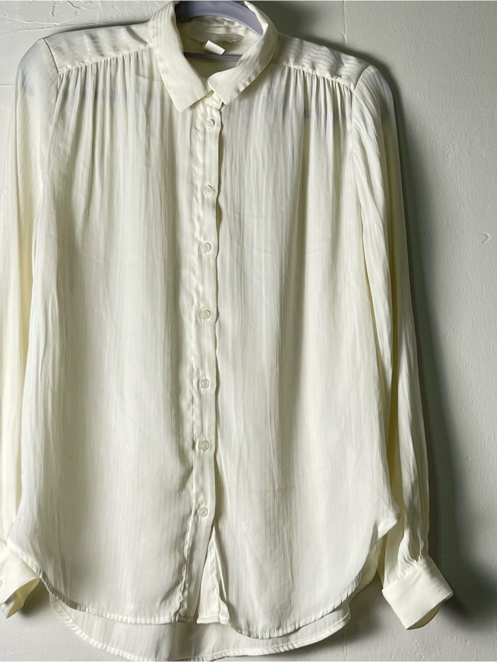 H&M Ivory Flowy Button-Up Blouse US 4 – Boho Work Office Top